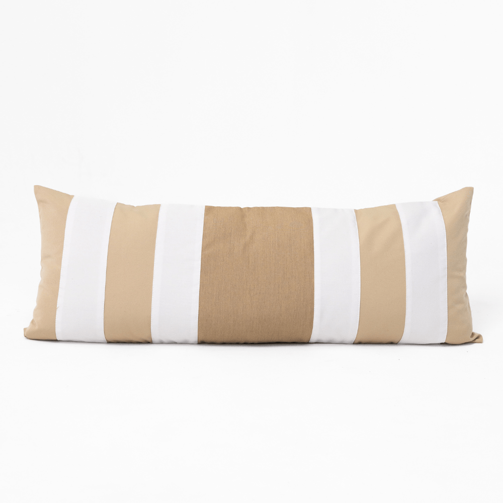 Bandhini Design House Outdoor Cushion Outdoor Nautical Regent Stripe Beige Long Lumbar Cushion 35 x 90cm