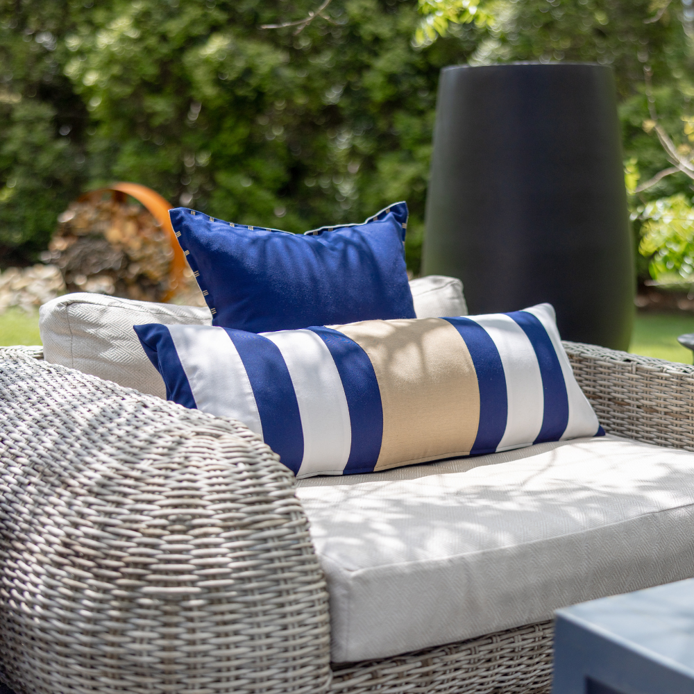 Bandhini Design House Outdoor Cushion Outdoor Nautical Regent Stripe Navy Long Lumbar Cushion 35 x 90cm