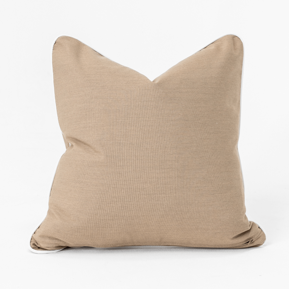 Bandhini Design House Outdoor Cushion Outdoor Piped Heather Beige & White Lounge Cushion 55 x 55cm