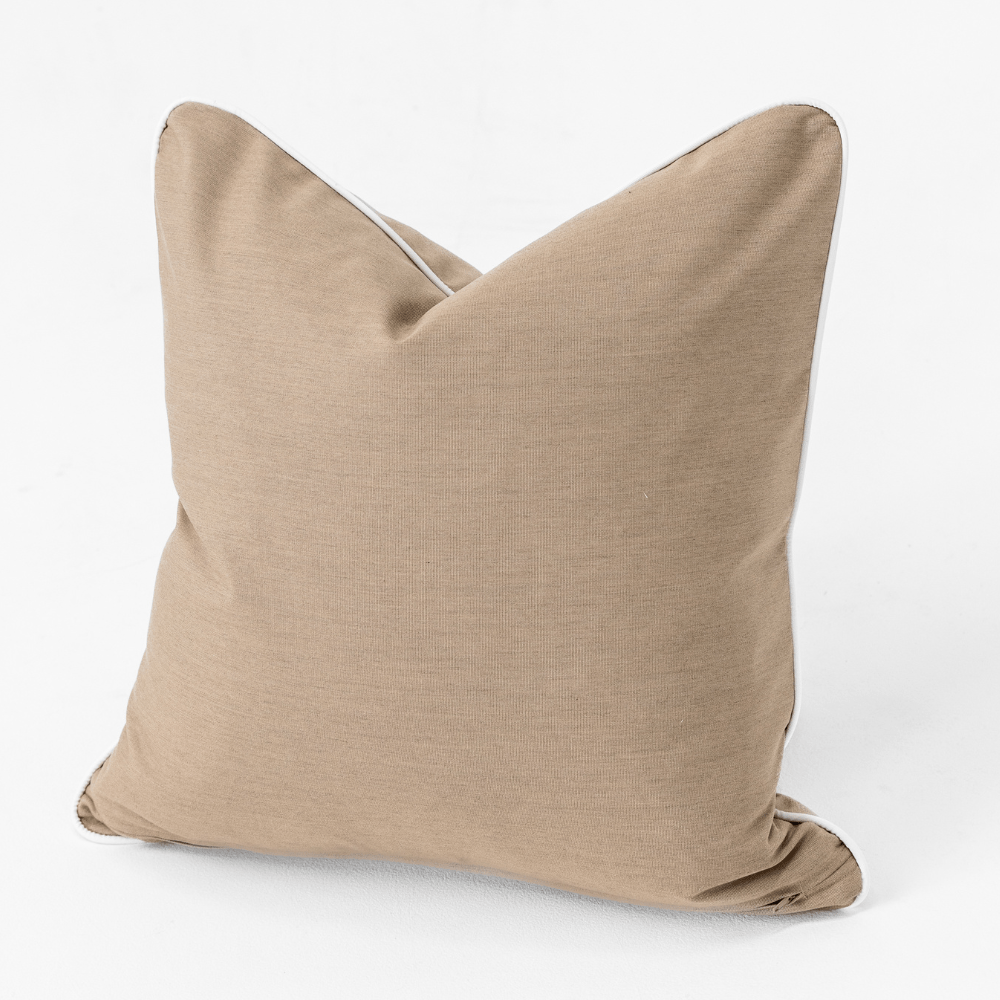 Bandhini Design House Outdoor Cushion Outdoor Piped Heather Beige & White Lounge Cushion 55 x 55cm