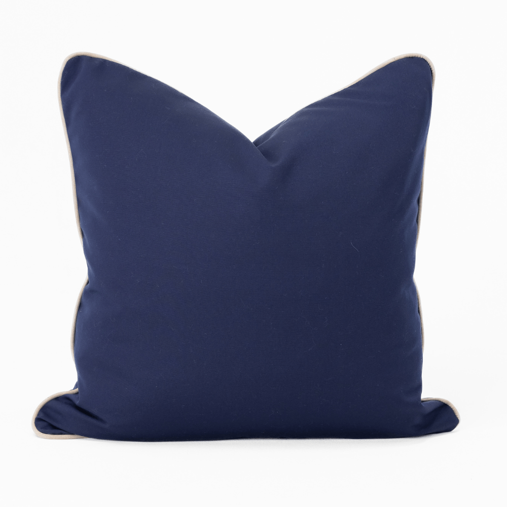 Bandhini Design House Outdoor Cushion Outdoor Piped Navy & Beige Lounge Cushion 55 x 55cm