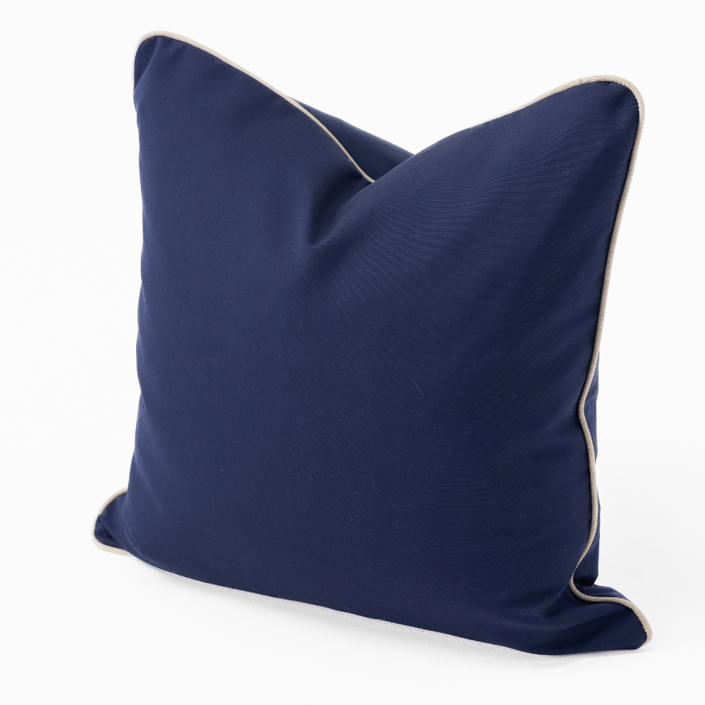 Bandhini Design House Outdoor Cushion Outdoor Piped Navy & Beige Lounge Cushion 55 x 55cm