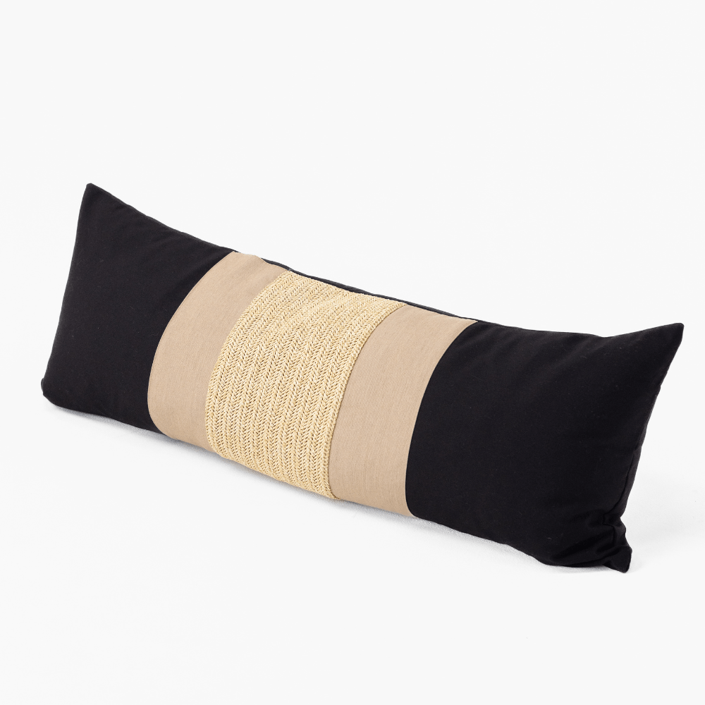 Bandhini Design House Outdoor Cushion Outdoor Regent Raffia Black Long Lumbar Cushion 35 x 90cm