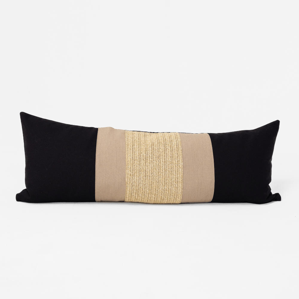 Bandhini Design House Outdoor Cushion Outdoor Regent Raffia Black Long Lumbar Cushion 35 x 90cm