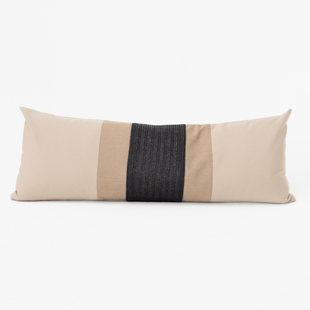 Bandhini Design House Outdoor Cushion Outdoor Regent Raffia Tan Black Long Lumbar Cushion 35 x 90cm