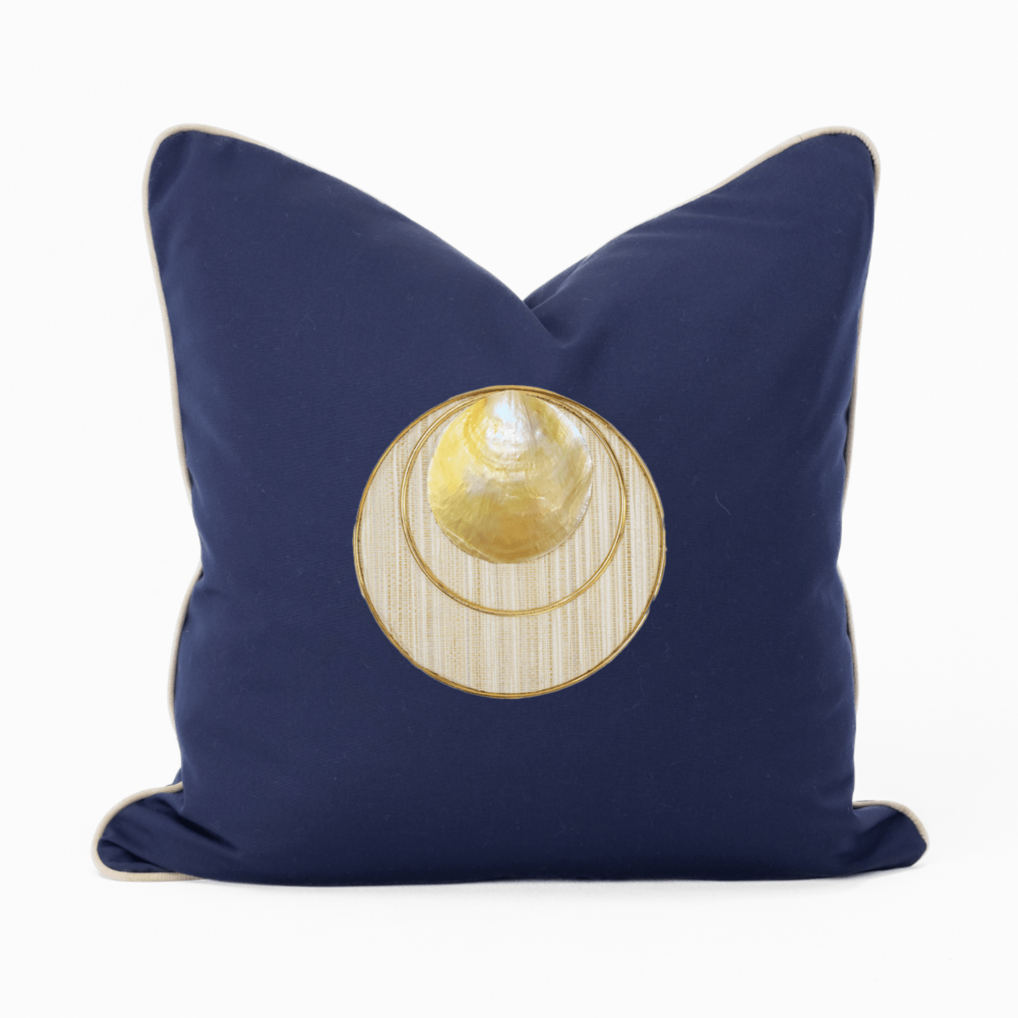 Bandhini Design House Outdoor Gold Shell Disc Navy Lounge Cushion 55 x 55cm