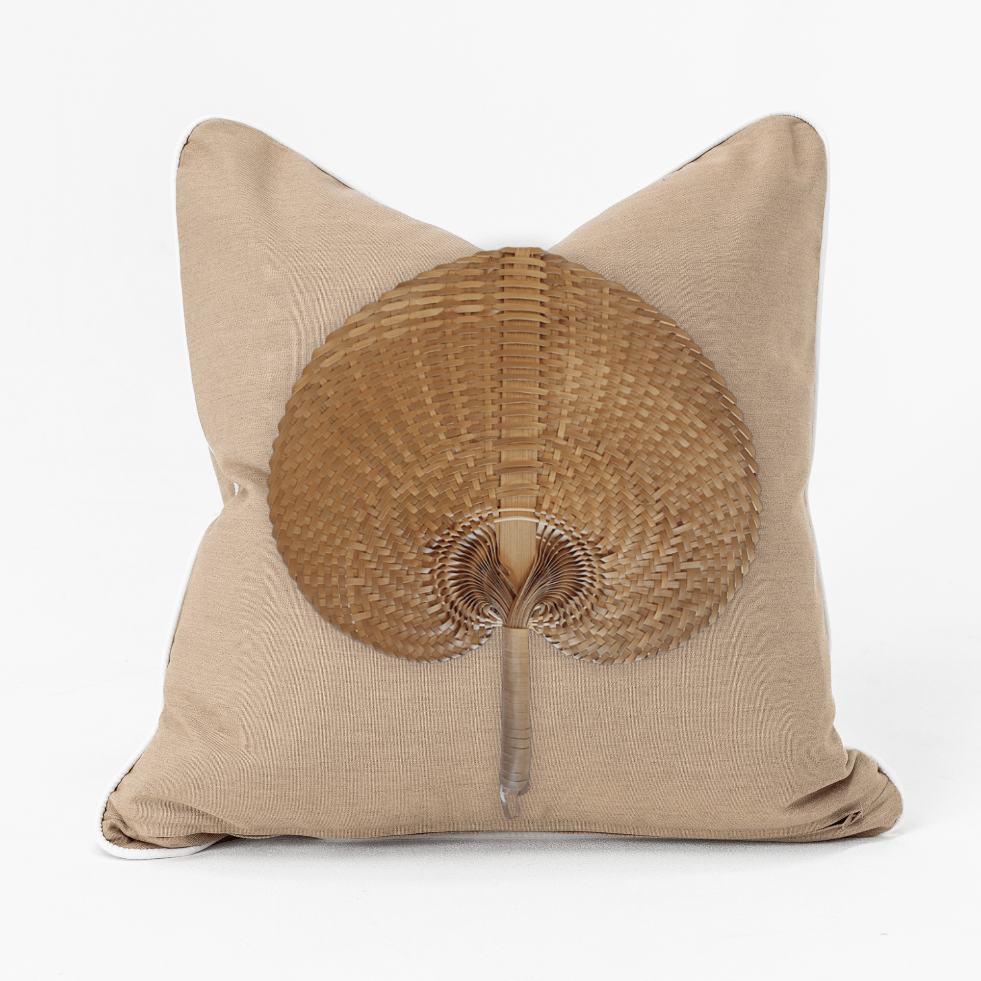 Bandhini Design House Outdoor Natural Raffia Fan Heather Beige Lounge Cushion 55 x 55cm