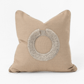 Outdoor Shell Ring Heather Beige Handmade Shell Embellished Outdoor Cushion Cover — made to order, 14–30 days