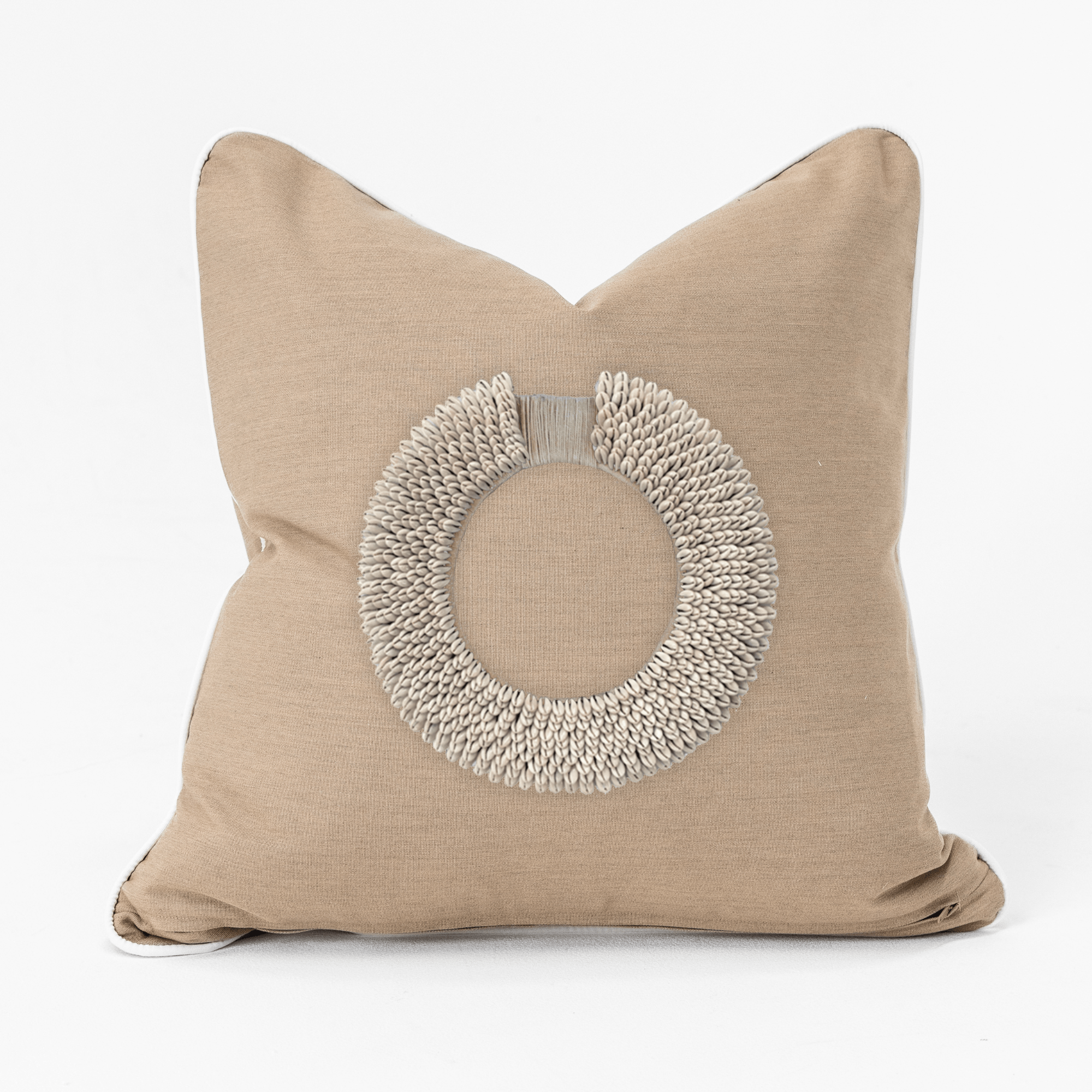 Bandhini Design House Outdoor Natural Shell Ring Heather Beige Lounge Cushion 55 x 55cm