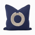 Outdoor Shell Ring Navy Handmade Shell Embellished Outdoor Cushion Cover — made to order, 14–30 days