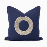 Outdoor Shell Ring Navy Handmade Shell Embellished Outdoor Cushion Cover