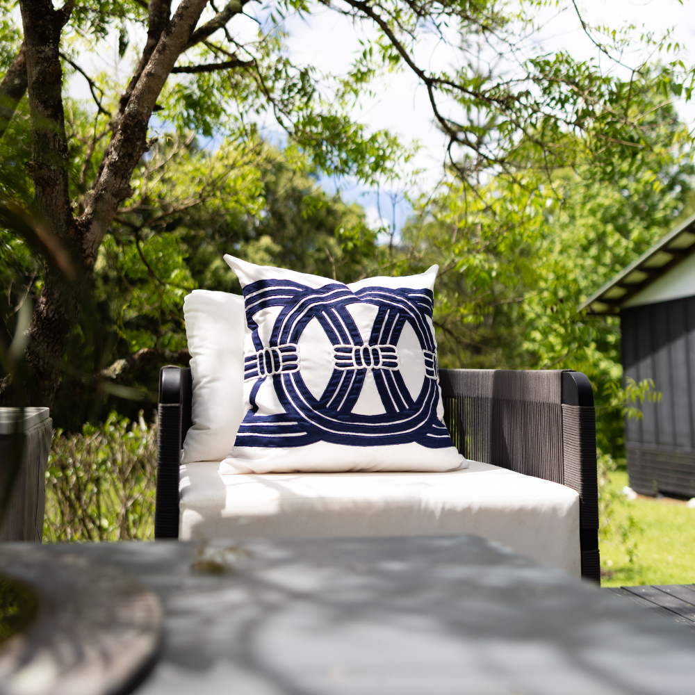 Bandhini Design House Outdoor Outdoor Barrel Navy Lounge Cushion 55 x 55cm