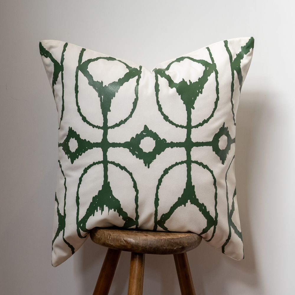 Bandhini Design House Outdoor Outdoor Global Inner Ikat Diamond Green Lounge Cushion 55 x 55cm