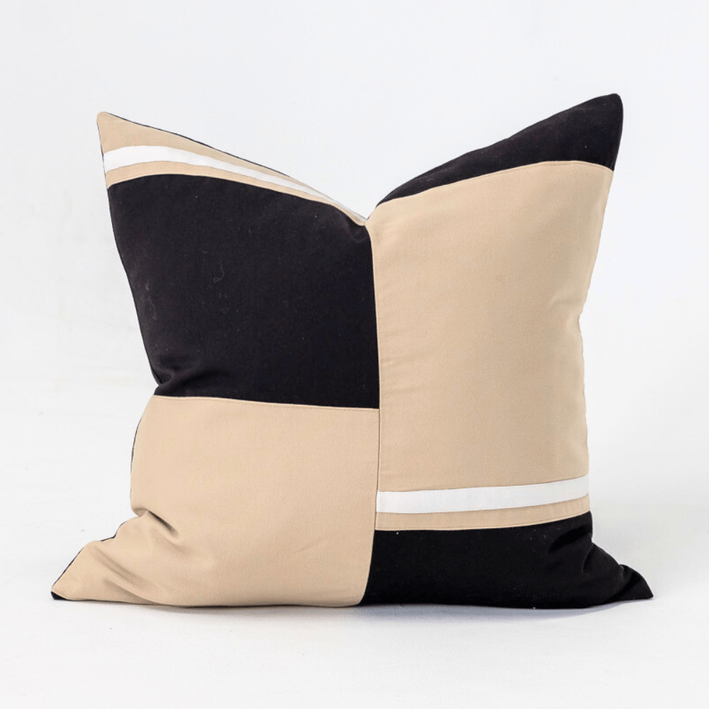 Bandhini Design House Outdoor Outdoor Nautical Uniform Edge Black & Beige Lounge Cushion 55 x 55cm