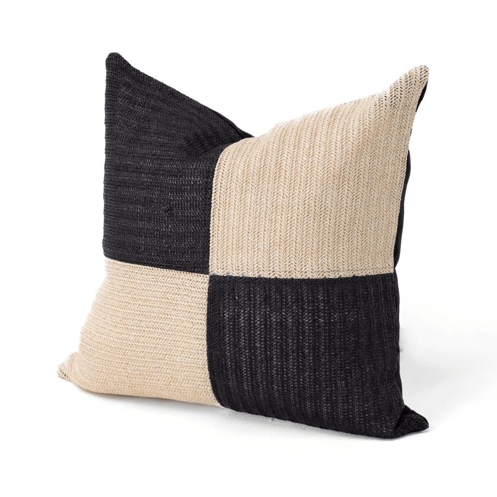 Bandhini Design House Outdoor Outdoor Raffia Squares Black & Natural Lounge Cushion 55 x 55cm