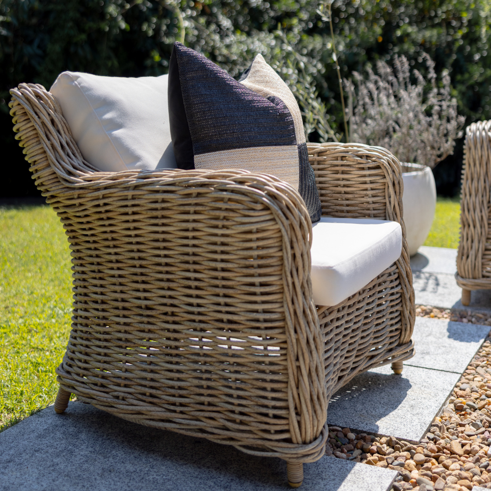 Bandhini Design House Outdoor Outdoor Raffia Squares Black & Natural Lounge Cushion 55 x 55cm