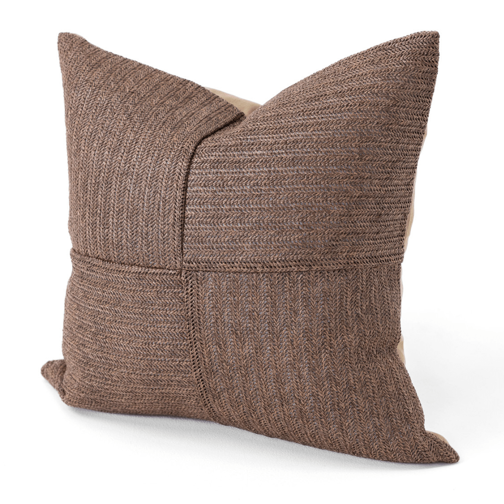 Bandhini Design House Outdoor Raffia Squares Chocolate Lounge Cushion 55 x 55cm