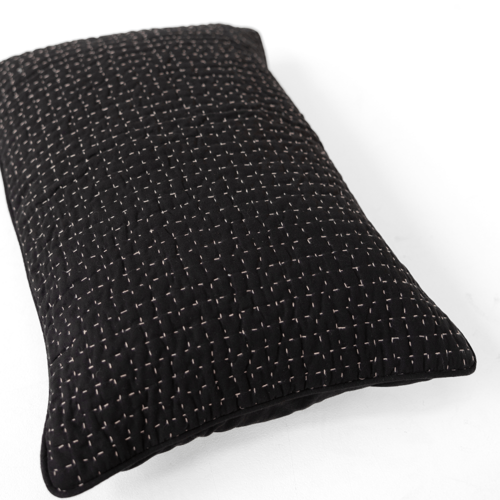 Bandhini Design House Sham Cushion Gudri Stitch Black Sham Cover 46 x 69cm