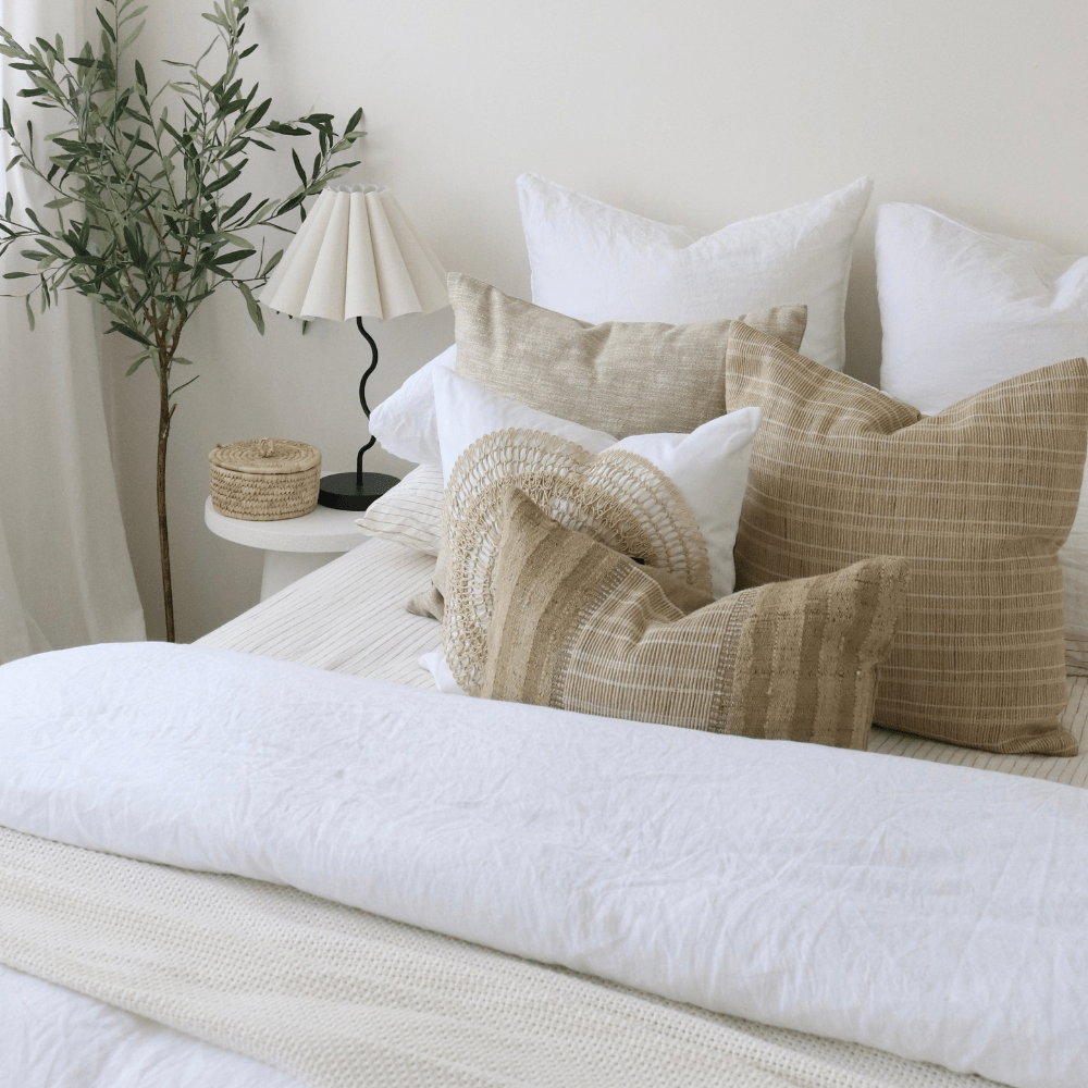 Bandhini Design House Sham Cushion Linen Plain White Cushions