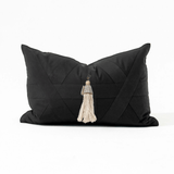 Shell Junonia White Tassel Black Handmade Shell Embellished Lumbar Cushion