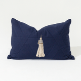 Shell Junonia White Tassel Navy Handmade Shell Embellished Lumbar Cushion