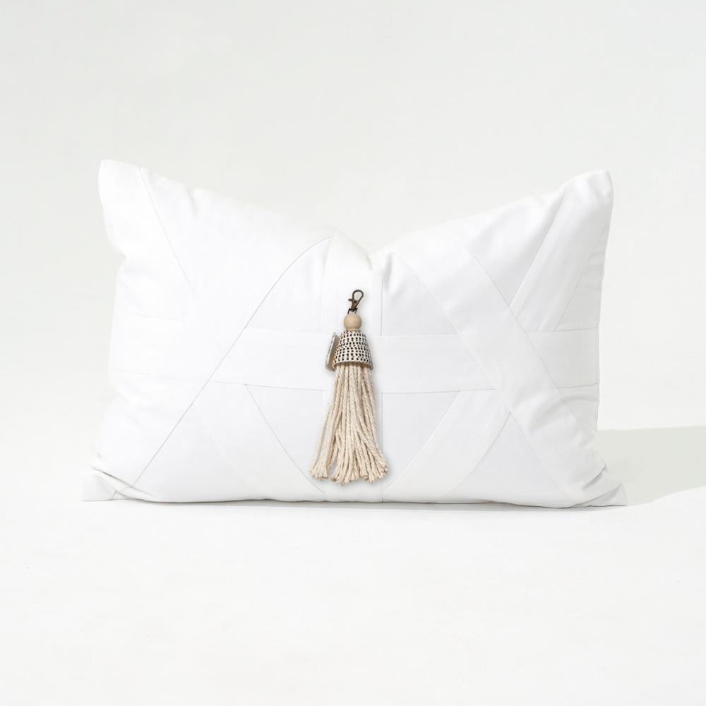 Bandhini Design House Shell Junonia White Tassel White Lumbar Cushion 35 x 53cm