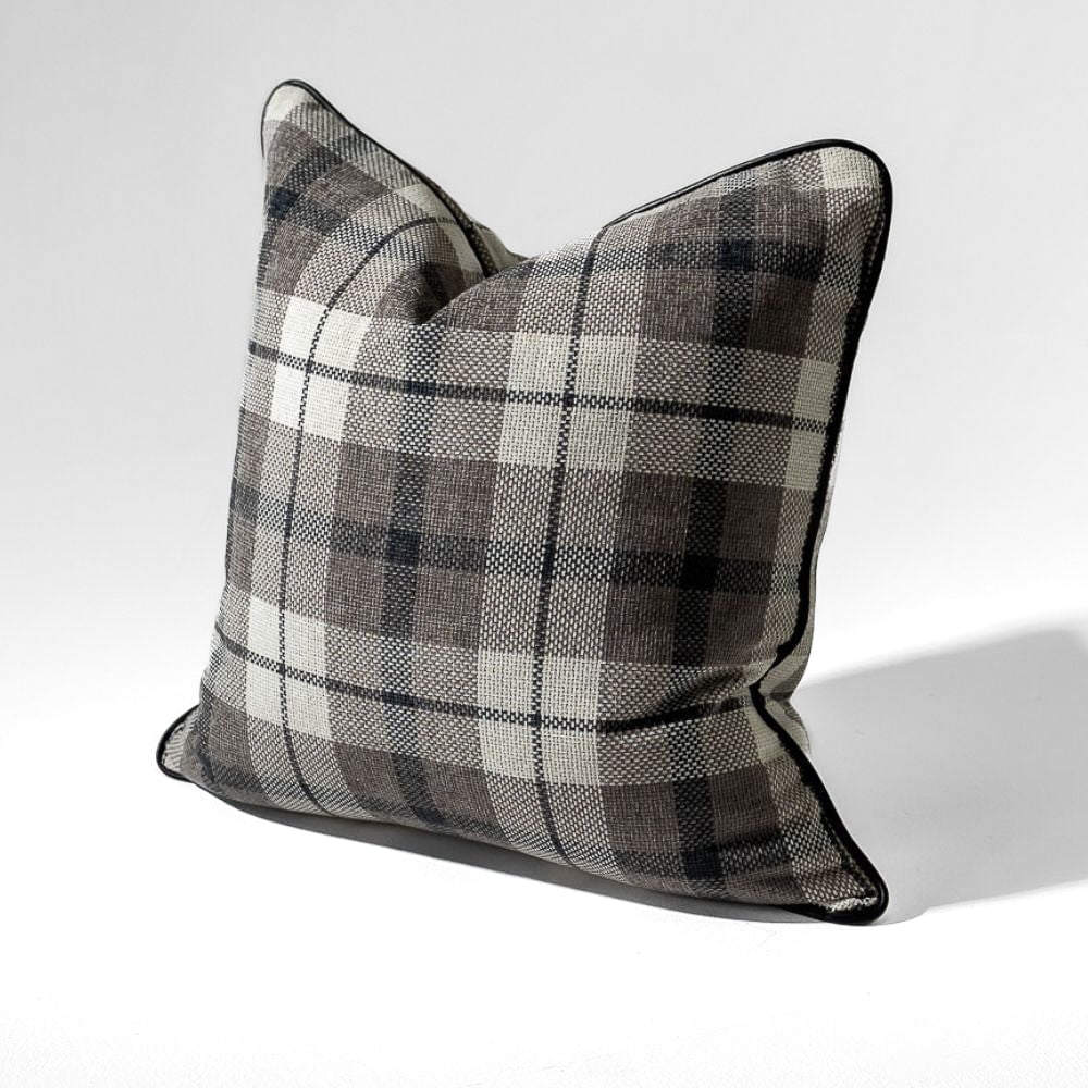 Bandhini Design House Tartan Piped Grey Lounge Cushion 55 x 55cm