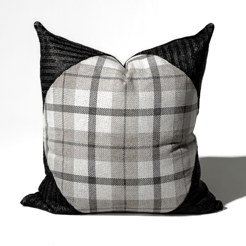 Bandhini Design House Tartan Raffia Corners Grey Lounge Cushion 55 x 55cm