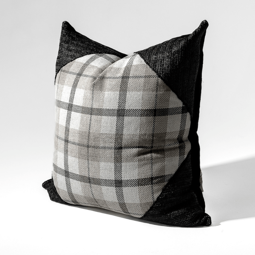 Bandhini Design House Tartan Raffia Corners Grey Lounge Cushion 55 x 55cm