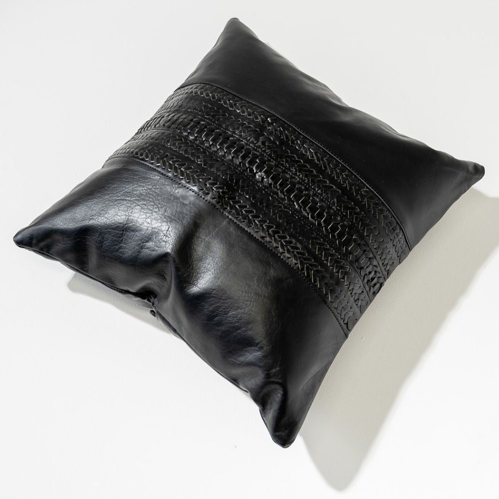 Bandhini Design House Voyager Leather Braid Black Lounge Cushion 55 x 55cm