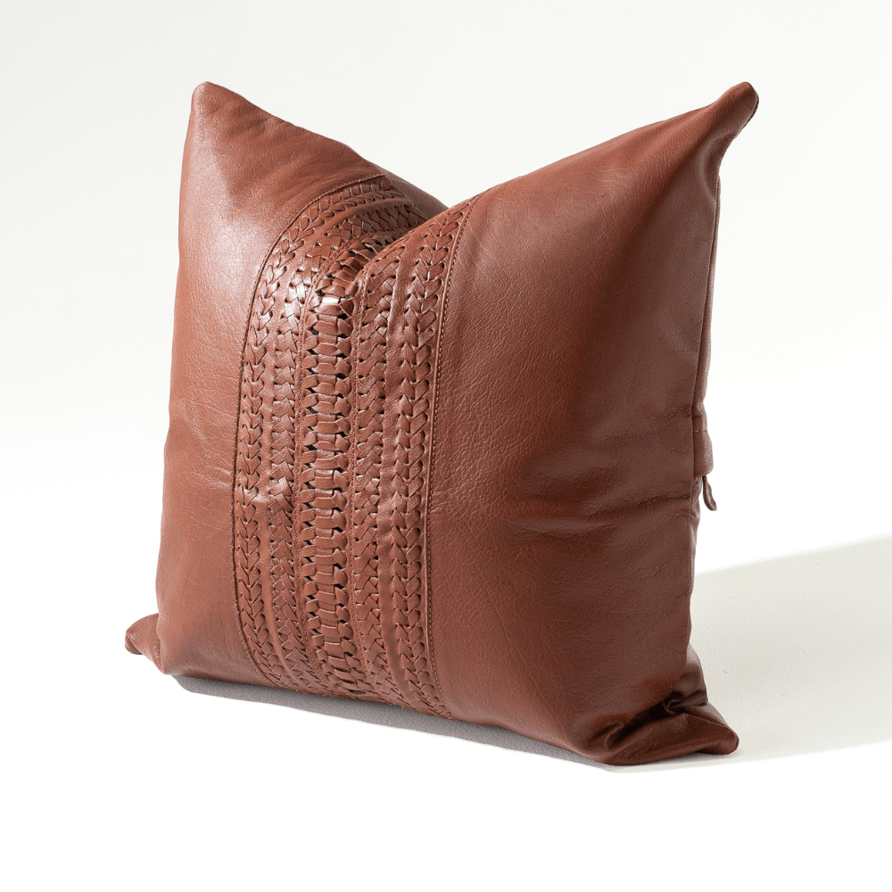 Bandhini Design House Voyager Leather Braid Tan Lounge Cushion 55 x 55cm