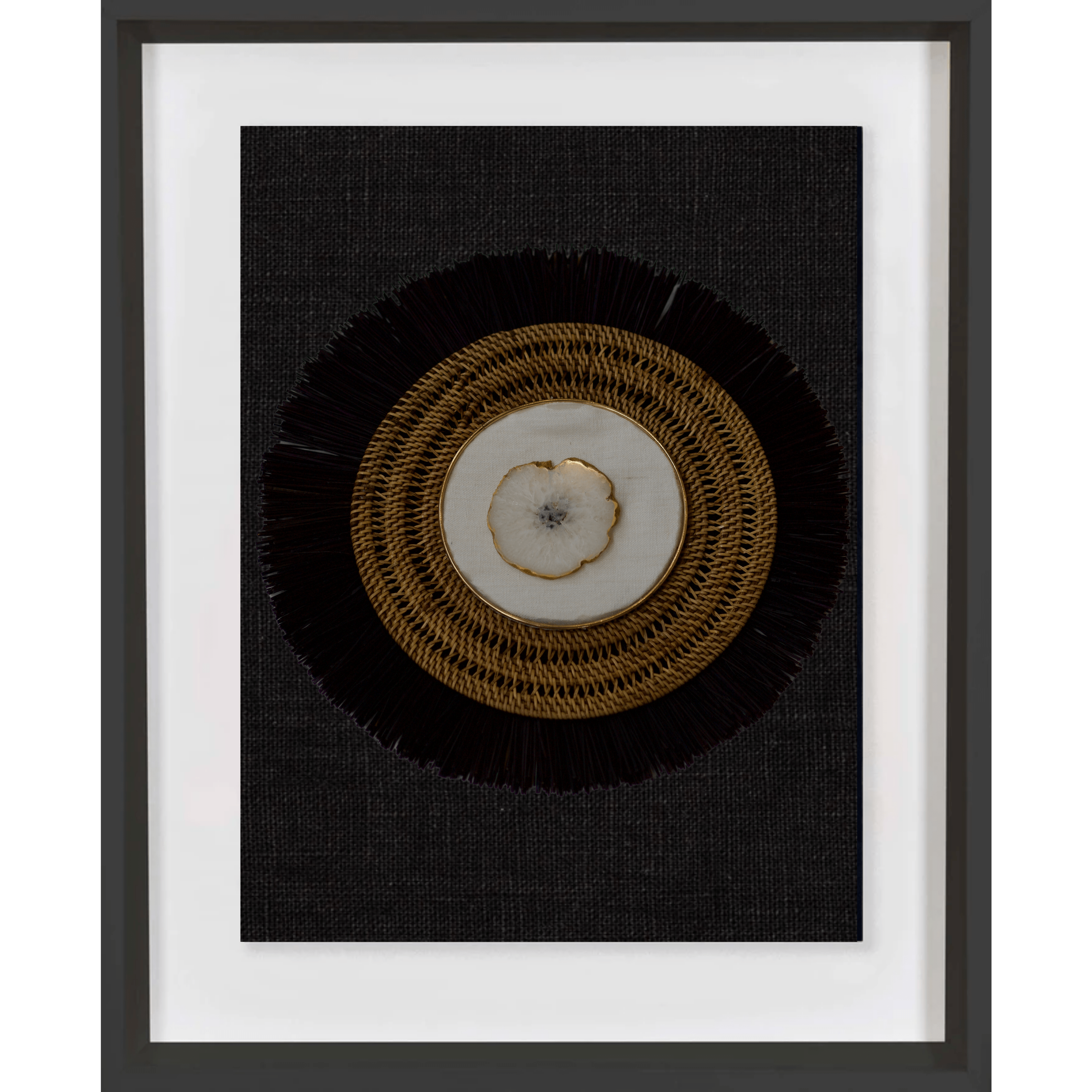 Bandhini Homewear Design Artwork Black / Black White Agate on Linen, Black Grass Ring & Placemat Artwork 67 x 85cm