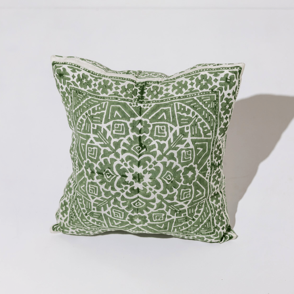 Bandhini Homewear Design Clearance24 Kilim Repeat Block Print Sage Lounge Cushion 40 x 40cm