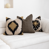 Inner Ikat Solitaire Black Hand Screen Print Cotton Cushion Cover
