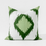 Inner Ikat Solitaire Green Hand Screen Print Cotton Cushion Cover