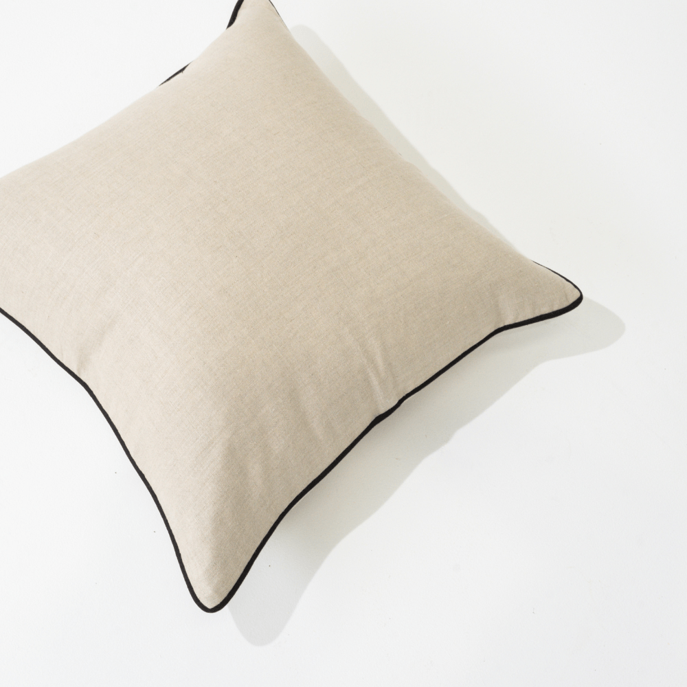 Bandhini Homewear Design Lounge Cushion Linen Piped Natural with Black Pipe Lounge Cushion 55 x 55 cm