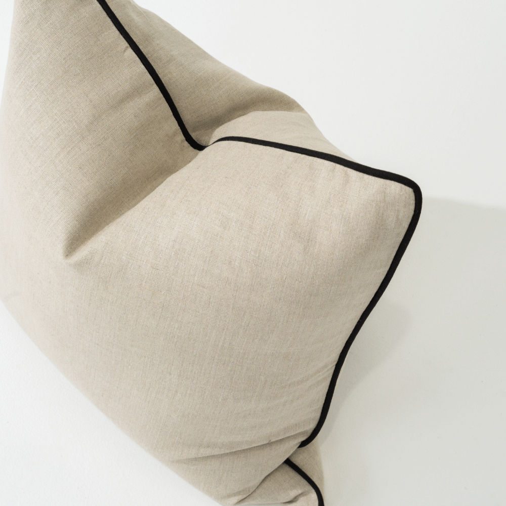 Bandhini Homewear Design Lounge Cushion Linen Piped Natural with Black Pipe Lounge Cushion 55 x 55 cm