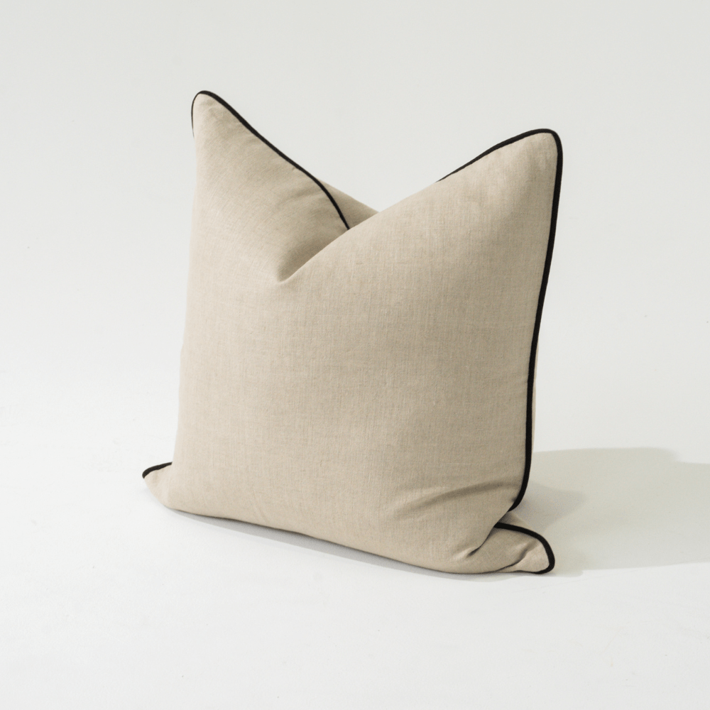 Bandhini Homewear Design Lounge Cushion Linen Piped Natural with Black Pipe Lounge Cushion 55 x 55 cm