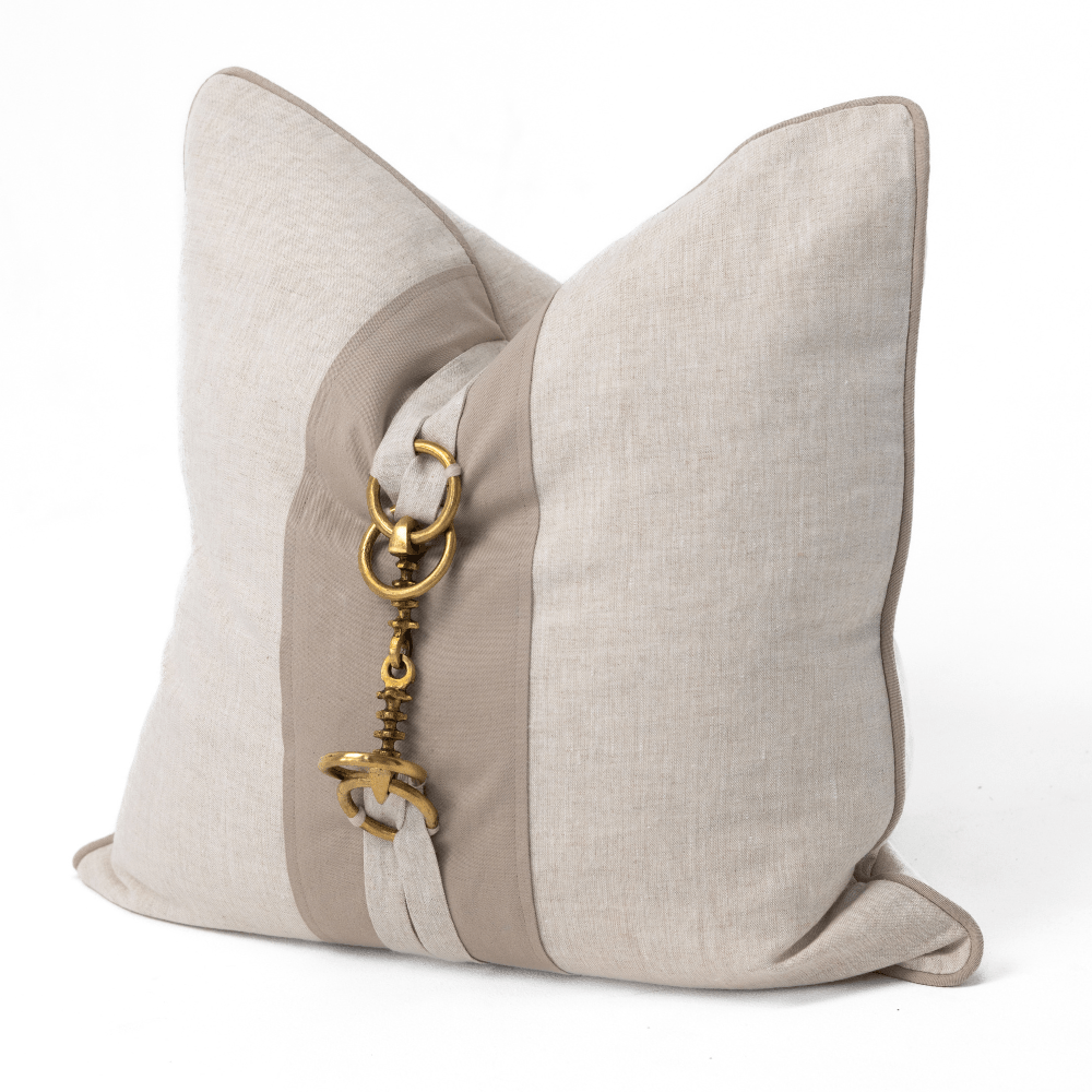 Bandhini Homewear Design Lounge Cushion Metal Horse Bit Natural Lounge Cushion 55cm x 55cm