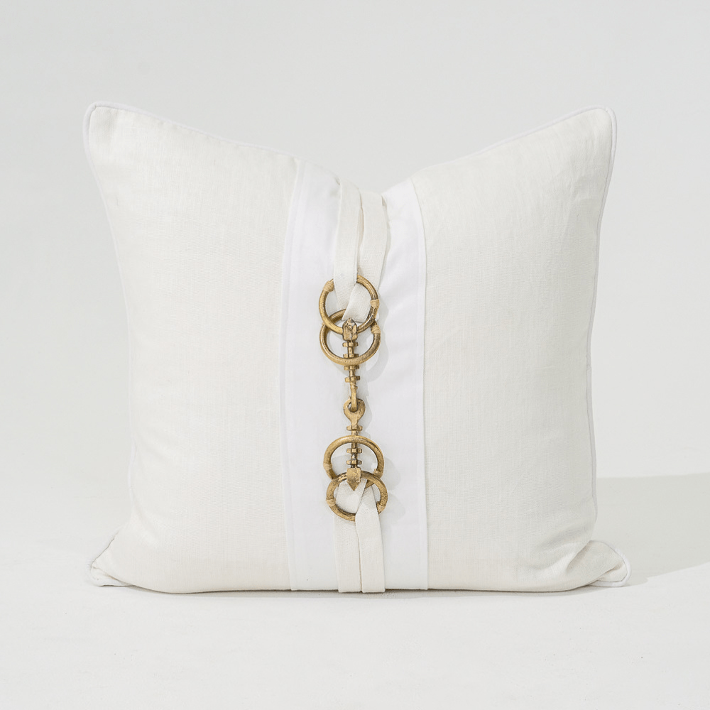 Bandhini Homewear Design Lounge Cushion Metal Horse Bit White Lounge Cushion 55 x 55cm