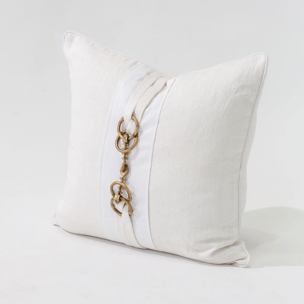 Bandhini Homewear Design Lounge Cushion Metal Horse Bit White Lounge Cushion 55 x 55cm