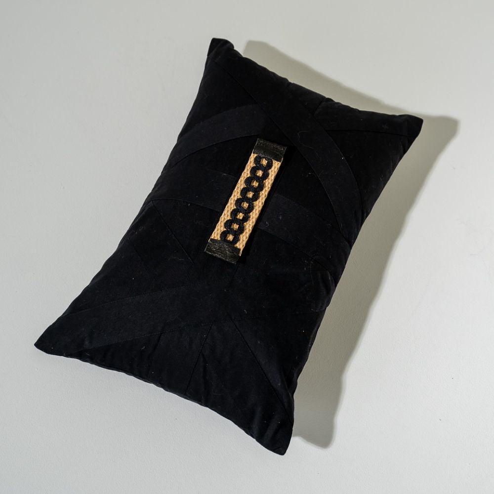 Bandhini Homewear Design Lumber Cushion Black / 14 x 21 inches Raffia Braid Strip Black Lumber Cushion 35 x 53 cm