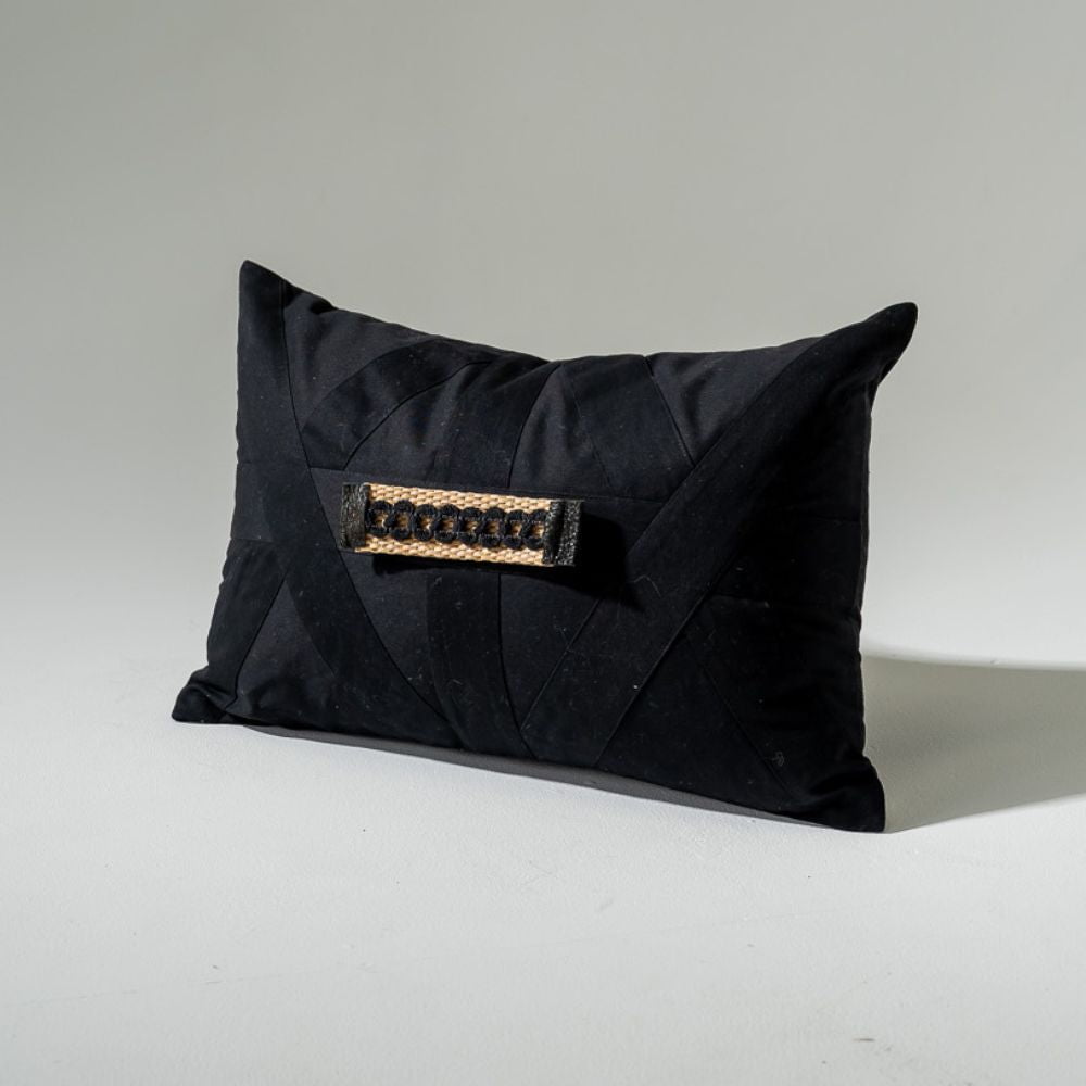 Bandhini Homewear Design Lumber Cushion Black / 14 x 21 inches Raffia Braid Strip Black Lumber Cushion 35 x 53 cm