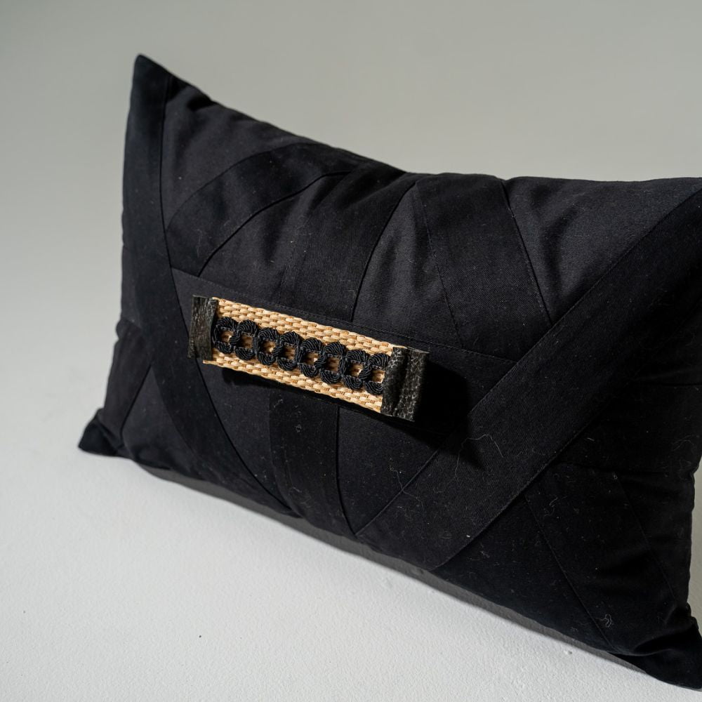 Bandhini Homewear Design Lumber Cushion Black / 14 x 21 inches Raffia Braid Strip Black Lumber Cushion 35 x 53 cm