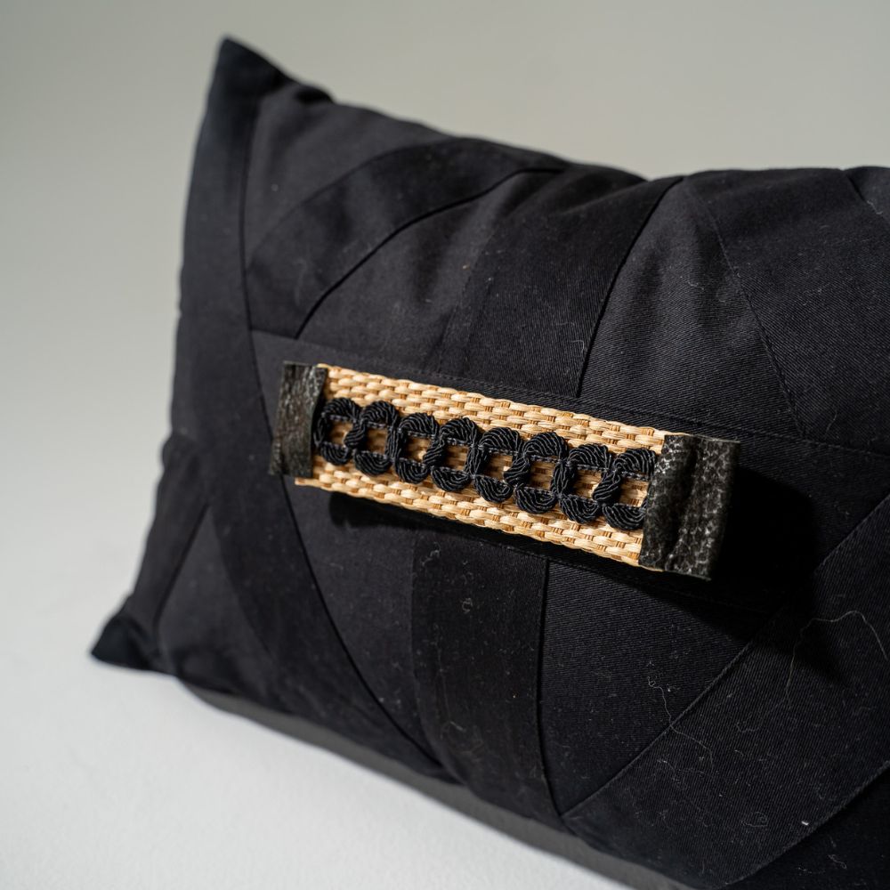 Bandhini Homewear Design Lumber Cushion Black / 14 x 21 inches Raffia Braid Strip Black Lumber Cushion 35 x 53 cm