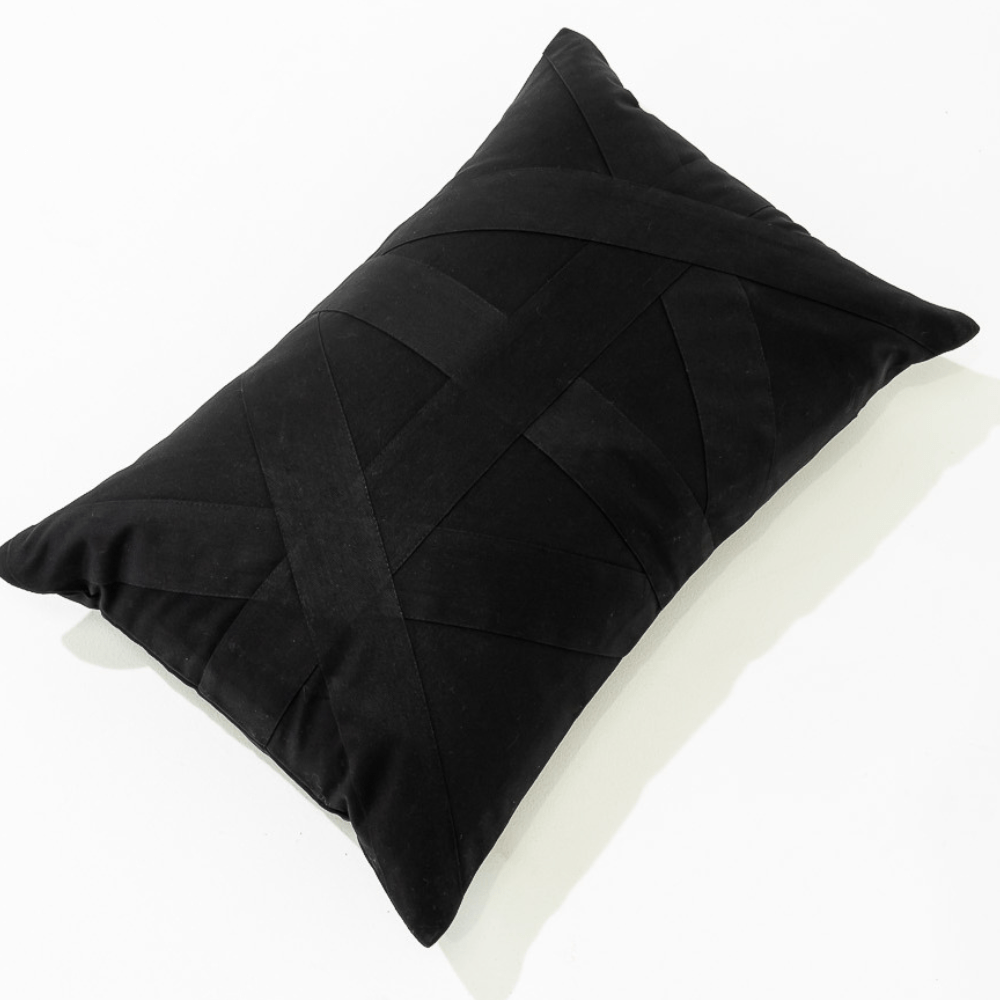 Bandhini Homewear Design Lumber Cushion Cross Patch Black Lumbar Cushion 35 x 53 cm