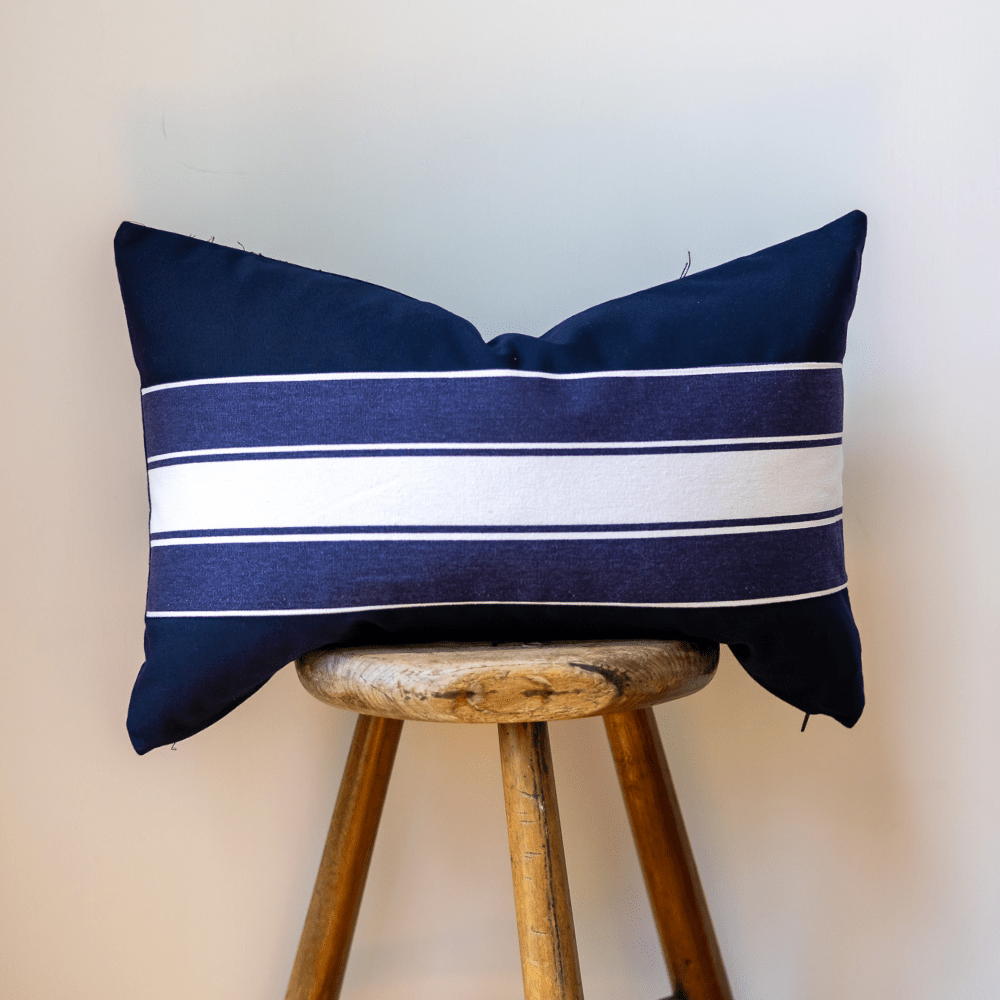 Bandhini Homewear Design Lumber Cushion Ticking Stripe Navy and White Lumbar Cushion 35 x 53cm
