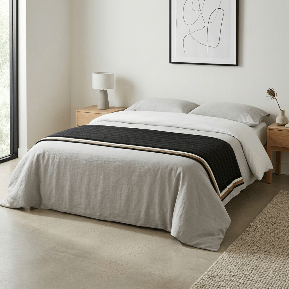 Bandhini Homewear Design Quilt Black Braid Cayman Black Bed-sash  135 x 76cm