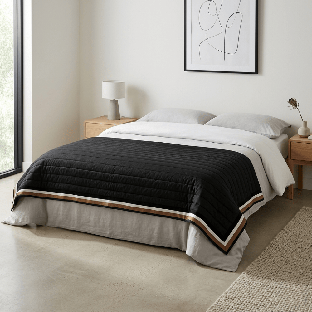 Bandhini Homewear Design Quilt Black Braid Cayman Black Bed-sash  229 x 76cm