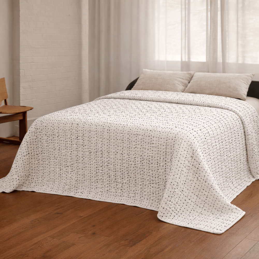 Bandhini Homewear Design Quilt Gudri Stitch White with Black Stitch